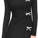 XXTAXN Women's Fall Long Sleeves Boat Neck Elegant Bow Y2k A Line Mini Dress (Black, M)