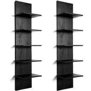 2 Pieces 5 Tier Wall Shelves for Bedroom 31.4 Inches Split Assembly Type Mount Vertical Wall Shelf Column Lack Hanging Floating Shelf for Storage Organizer Design Home Living Room(Black)