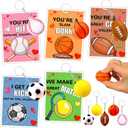 30 Pack Valentines Day Gifts for Kids Classroom Valentines Day Cards for Kids School Sports Stress Balls Fidget Toys Keychains, Valentines for Boys Class Valentines Exchange Cards Party Favors Prizes