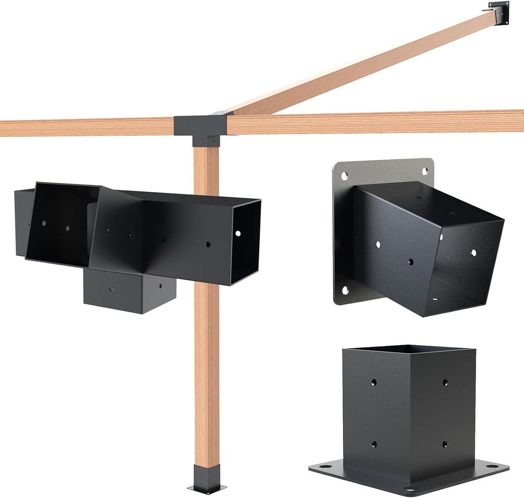 Pergola Kit with Brackets, 15Slanted Roof Pergola Bracket Kit, Roof Wall Mount Extension Bracket Kit 4-Way Brackets for Pergolas,Log Cabin Outdoor Pergola 4"x 4" (Actual 3.5" X 3.5") Lumber