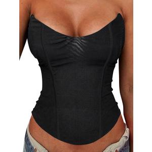 Avanova Mesh Overbust Corset Tops for Women Strapless Bustier Corsets Sexy Going Out Crop Top Black X-Small