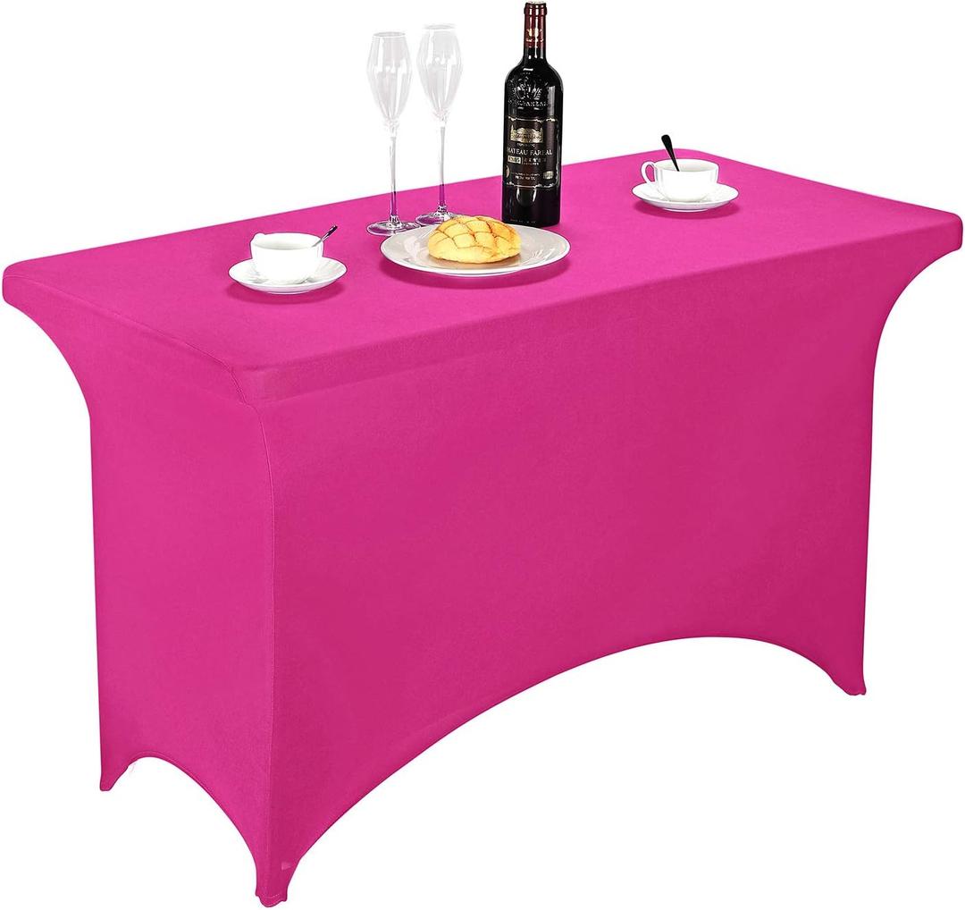LZY Spandex Fitted Stretch Table Cover for 4ft or 6ft or 8ft Folding Table, Rectangular Cocktail Tablecloth, Perfect for Party or Banquet (Fuchsia)