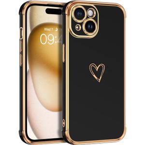 BENTOBEN Compatible with iPhone 15 Case, Phone Case iPhone 15, Cute Heart Pattern Slim Fit Thin Soft Flexible Shockproof TPU Bumper Non-Slip Lightweight Women Girl Protective Cover, Black