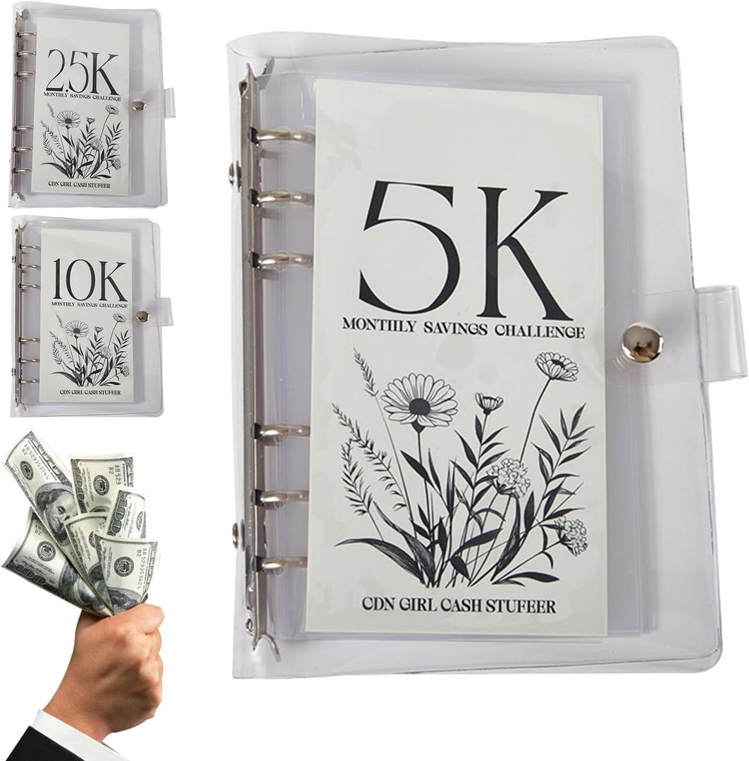 12-Month Envelopes Money Saving Challenge Binder, Budget Binder With Cash Envelopes, 2.5K/5K/10K Dollars Cash Loose Leaf Savings Book, for Fun Money Saving Challenge (5K)