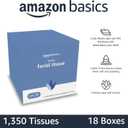 Amazon Basics Facial Tissues with Lotion, 2-Ply, 1350 Count (18 Packs of 75), Cube Box 