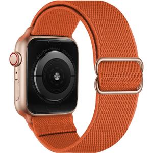 OXWALLEN XL Stretch Solo Loop Band Compatible with Apple Watch Series 10/9/8/7/6/5/4 SE Ultra 2/1 49mm 46mm 45mm 44mm, Adjustable Stretchy Elastic Nylon Sport Strap for iWatch Women Men, Orange