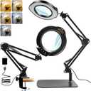 10X Magnifying Glass with Light and Stand, 84 LEDs 2 in 1 Magnifier Lamp with Clamp and 5 Color Stepless Dimmable Modes for Hands Free Reading Sewing Crafts Repair and Close Work