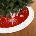Christmas Tree Skirt 48 Inch with Snowflake Pattern fit 4-9 ft Christmas Tree Xmas Decorations Christmas Holiday Party Ornaments (Red)