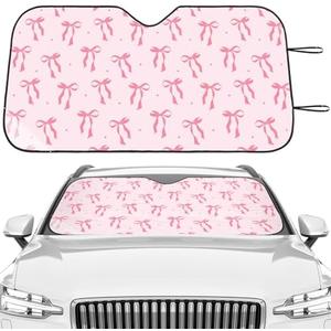 BBTO Pink Bow Car Windshield Sun Shade Cute Cars Visor Front Windshield Sun Protector to Keep Cooler Vehicle Automotive Sunshade Interior Heat and UV Protection 55 x 27.6 Inch