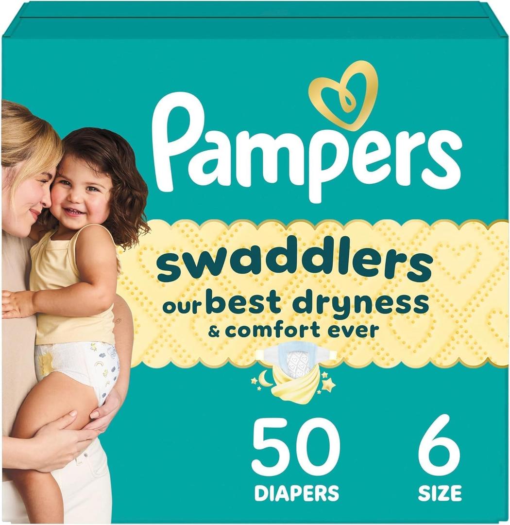 Pampers Swaddlers Diapers, Size 6 (23-44 lbs), 50 Count, Absorbent, Keeps Baby Dry and Comfortable, Skin Safe Disposable Baby Diaper 