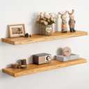 Floating Shelves Set of 2, Solid Elm Wood Wall Shelves 36 Inch - Invisible Bracket Mount for Living Room, Bedroom, Kitchen, Bathroom - Natural