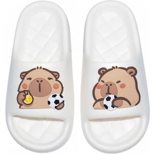 2 x XIXITIAO Capybara Slippers for Women Men,Capybara Cute Slides,Non Slip Quick Drying Bathroom Slippers,Funny Sandals, Capybara Shower Shoes (White)