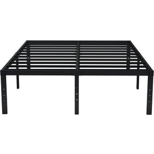 EMODA 18 Inch King Bed Frame No Box Spring Needed, Heavy Duty Tall Metal Platform with Large Storage Space, Noise Free, Easy Assembly, Black