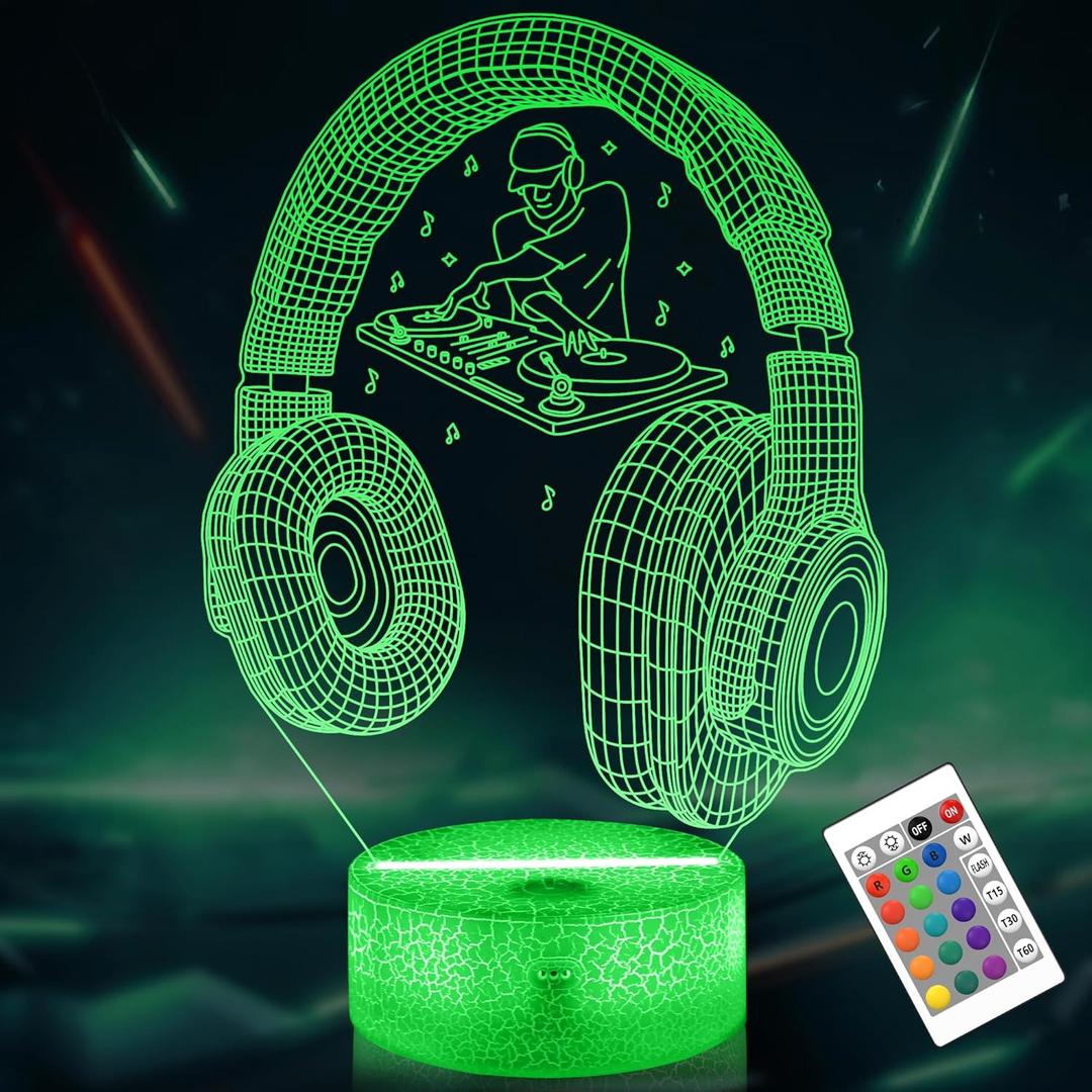 Lightzz Dj Gifts for Boys Men, 3D Dj Player Night Light Illusion Lamp for DJ Music Lovers Man Cave Bedroom Cool Decor Gifts, 16 Color Changing Night Lamp with Remote Control
