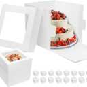 Mcfleet 16pcs Tall Cake Boxes 10x10x10 Bakery Boxes for Tier Cakes with Window 10 Inch White Large Cardboard Bakery Take Out Carrier Containers with Lids for Wedding, Birthday, Party