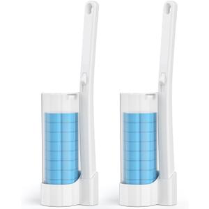 Disposable Toilet Brush 2 Pack- Toilet Bowl Cleaner, Toilet Bowl Brush, Each Toilet Wand with 10PCS Brush Refills for Bathroom Deep Cleaning (2 Pack, White)