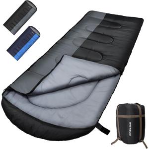 XL 10 Degree Sleeping Bags Waterproof for Adults 350GSM Machine Washable with Compression Sack for 3-4 Season Camping Outdoor (5.8lbs-Right)