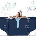 55" Extra Large Portable Foldable Bathtub Soaking Bathing Tub with Metal Frame for Adult Bathroom Folding SPA Tub for Shower Stall, Separate Family Bathroom SPA Tub for Hot Ice Bath