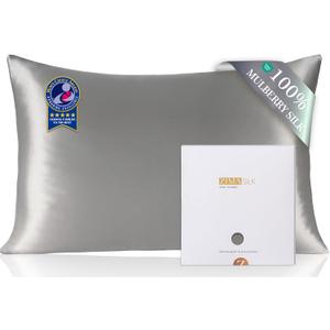 ZIMASILK 100% Pure Mulberry Silk Pillowcase for Hair and Skin Health,Soft and Smooth,Both Sides Premium Grade 6A Silk,600 Thread Count,with Hidden Zipper,1pc (King 20''x40'', Gray)