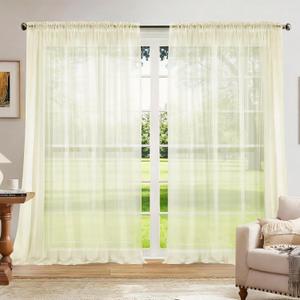 Dreaming Casa Solid Sheer Curtains 102 Inches Long Ivory Rod Pocket Voile Draperies for Bedroom Living Room, 2 Panels, Each 100" W x 102" L