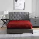 Cathay Home Queen Plush Fur Fitted Sheet - Ultra Soft & Thick Plush Fur - All Season Cozy Warmth - 12" Deep Pocket Fitted Sheet Only (Queen, Burgundy)