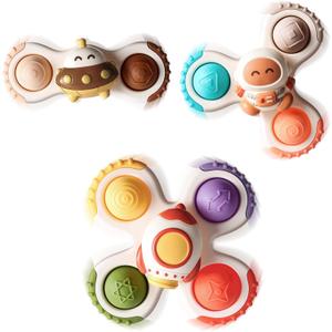 ALASOU 3PCS Pop Suction Cup Spinner Sensory Airplane Travel Toys for 1 Year Old Boy Girl Infant Toddlers|Novelty Spinning Tops 12 18 Months|1 2 Year Old Boy Birthday Gift|Baby Bath Toy Kids Ages 1-3