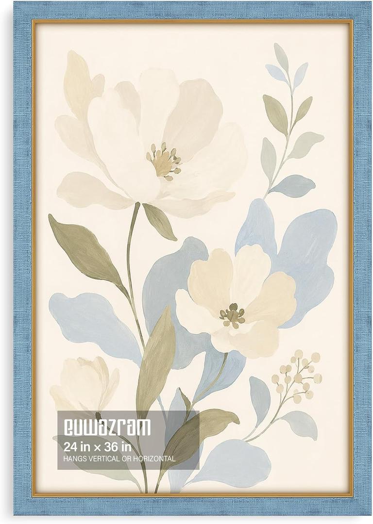 Textured Soft Blue 24x36 Picture Frame with Gold Inner Trim