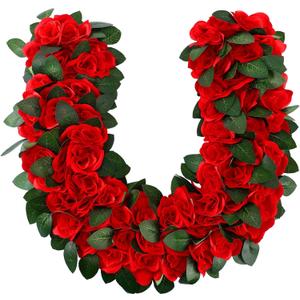 Riceshoot 15.7 Inch Derby Horse Racing Decorations Rose Wreath Red Artificial Flower Horseshoe Wreath Farmhouse Equestrian Door Decor for Horse Race Day Party Decorations