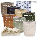 Nora's Nursery Cloth Diapers 7 Pack with 7 Inserts & 1 Wet Bag - Waterproof Cover, Washable, Reusable & One Size Adjustable Pocket Diapers for Newborns and Toddlers - Down to Earth