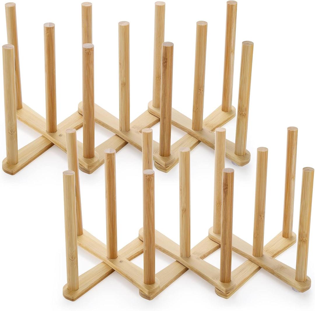 Lawei 2 Pack Bamboo Bottle Drying Rack, Retractable Bottle Cup Dish Drying Rack, Plastic Bag Dryer Rack and Portable Drainer Stand Holder for Water Bottles, Plate, Cup, Pot Lid, Cutting Board