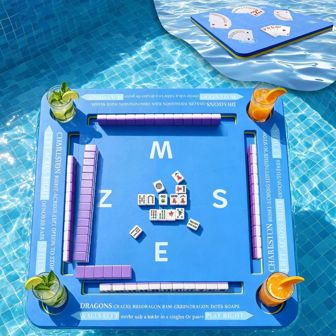 Floating Mahjong Table for Pool Double Side Poker Float Board for Card Games Scrabble Dominoes Mahjong Game Tray for Water Swimming Pool and Hot Tub Summer Beach Party Supplies