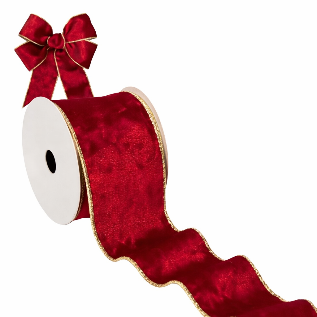 Briful Red Velvet Ribbon 2.5 Inch Christmas Tree Ribbon with Metallic Wired Gold Edge Velvet Ribbons for Valentine's Day Gift Wrapping Wreaths Garland Big Bow Crafts Supplies