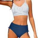 Dearnow Teen Girls Swimsuits V-Neck Bikini Set Bathing Suits Cross Straps Two Piece Swimwear with Drawstring 11-12 Y