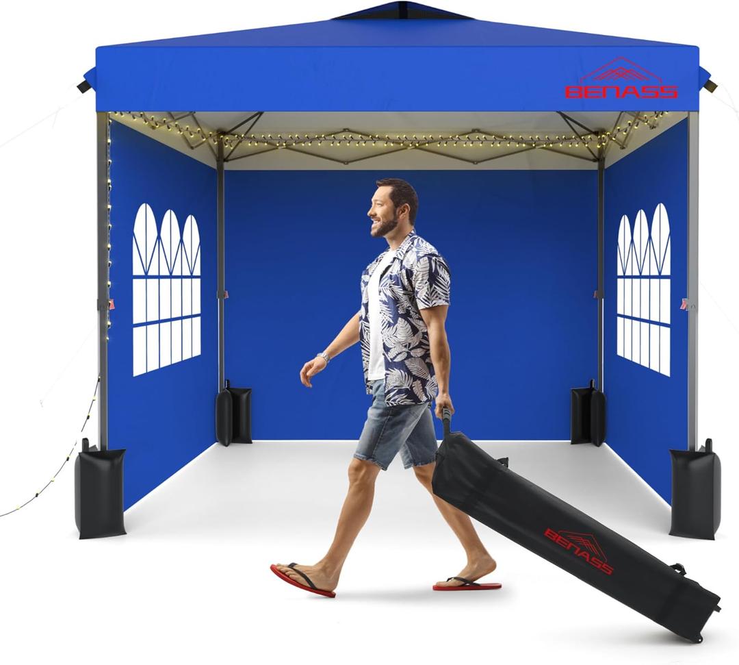 10x10 Pop Up Canopy Tent with Sidewalls, Easy Up, Heavy Duty, Blue, Perfect for Parties, Camping, Events & Vendor