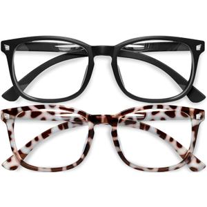 Gaoye Stylish Blue Light Glasses for Woman - Computer Glasses for Blue Light Blocking - Lightweight Frames - 2 pack (A1 Matte Black+leopard+transparent)
