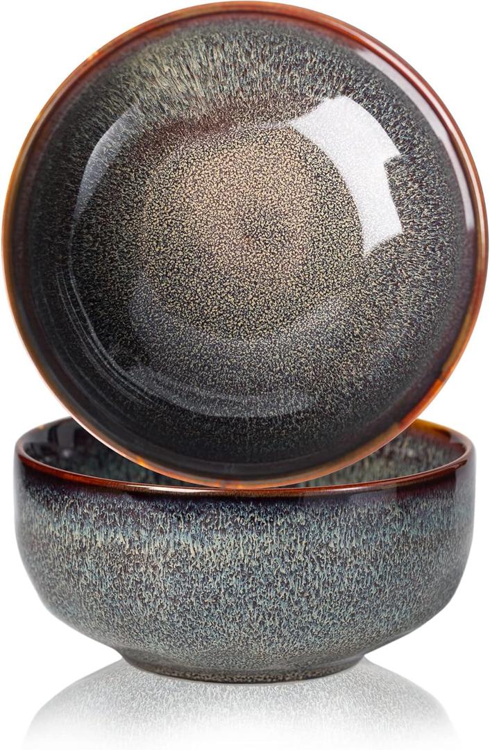 22 Ounce Serving Bowls Set - Ceramic Bowl Set of 2-5.75 inch for Salad, Soup,Cereal Bowls for Kitchen (22 Ounces, Caramel Brown)
