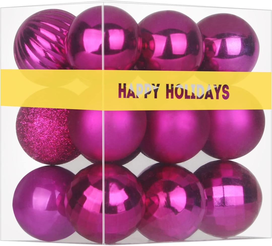 Fuchsia 2.5" Christmas Balls Christmas Tree Decoration Ornaments Shatterproof Hanging Balls for Birthday Halloween Holiday Wedding Decorations Set of 18pcs