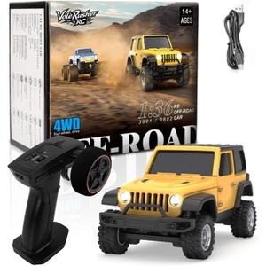[4WD Edition 1/36 Scale Mini RC Crawler Car, Toys for Age 8-14 Old Birthday Gifts, Micro RC Truck 44 Small Cars with Off Road Full Proportional RTR 2.4GHz Remote - Yellow