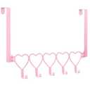 AceOrbit Pink Heart Over The Door Hooks Hanger Wall Mount Towel Hanger Door Holder Organizer 5 Hooks Kawaii Farmhouse Rustic Coquettish Style Decor for Bedroom Bathroom Towel Hat Clothes