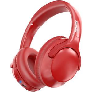 MIDOLA Bluetooth Headphones Over Ear 68H Playtime 6 EQ Wireless Headset with Microphone HiFi Stereo Foldable Lightweight Deep Bass for Travel Home Office Cellphone Red