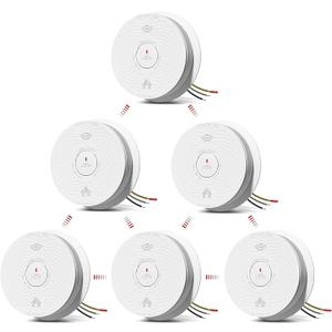 Hardwired Interconnected Smoke and Carbon Monoxide Detector Combo, 2 in 1 Smoke and CO Detector with 2 AA Batteries Back Up, AC Smoke and CO Alarm, Voice Alert, Self-Check, 6 Pack