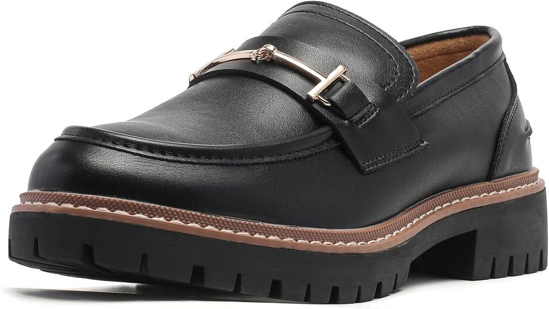 Round Toe Chunky Loafers Women Platform Loafers for Women (7, Beige)