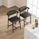 IDEALHOUSE Counter Height Bar Stools Set of 2 With Arms,26" Upholstered Bar Stools With Back, Wider Seat, Modern Bar Stools Set With Footrest for Kitchen Island, Counter Bar,Easy Assembly,Rustic Black, 2 Barstools with Soft Back