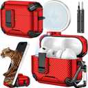 Inesore for AirPods Pro 3 Case (2025) with Phone Stand & Cleaning Kit,Compatible with Magsafe, Magnetic Automatic Lock Cover for AirPods Pro 3rd Generation, Red