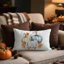 Fall Lumbar Pillow Covers 12x20 inch Set of 2  White Linen Decorative Throw Pillowcases, Double-Sided Pumpkin Print, Slightly Water-Resistant, Cushion Covers for Autumn Home Dcor