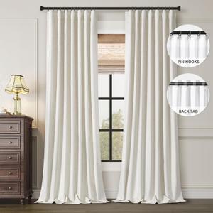 Cream Linen Blackout Curtains 108 Inches Long Back Tab Neutral Farmhouse Living Room Darkening Curtains Thermal Insulated for Summer Heat Energy Efficient Curtain Black Out Drapes 2 Panels Set (Natural)