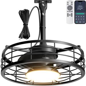 1 x Outdoor Ceiling Fan with Lights - 16'' Wet Rated Gazebo Fan Remote/APP Control, Caged Hanging Fan Plug and Play for Covered Patio Porch, Black