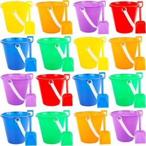 32 Packs Beach Sand Bucket and Shovel Set Include 16 Pcs Plastic Sand Pail and 16 Pcs Sand Shovels for Summer Beach Sandbox Fishing Pool Party