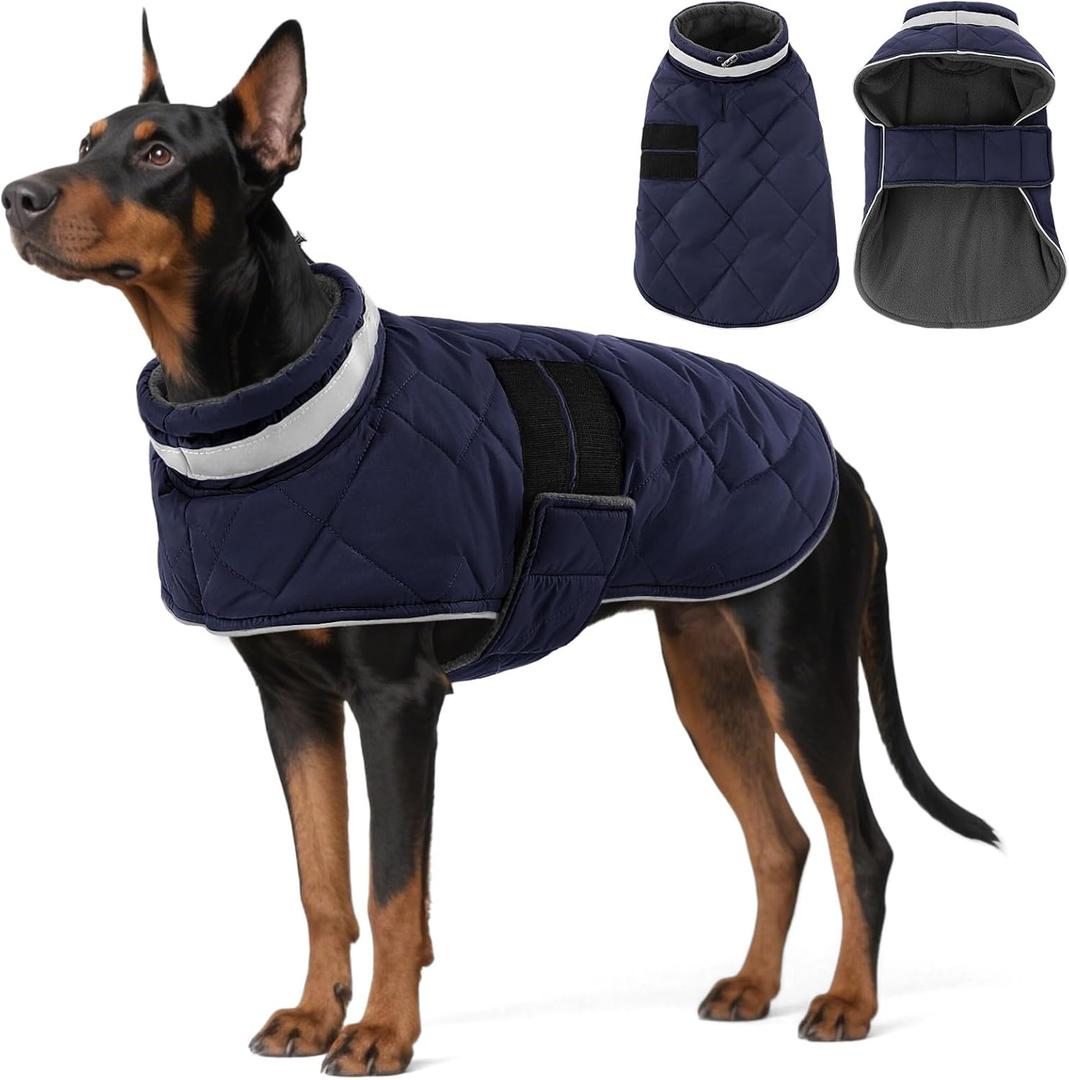 Dog Winter Coat Warm Padded Puppy Jacket Windproof Water Resistant Clothes for Small Medium Large Pets Christmas Sweater Outfit Vest (Dark Blue, 2XL)