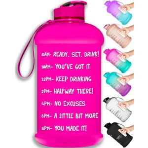 NatureWorks HydroMATE Half Gallon Water Bottle with Times to Drink BPA Free Leak Proof Reusable Jug with Handle 64 oz 